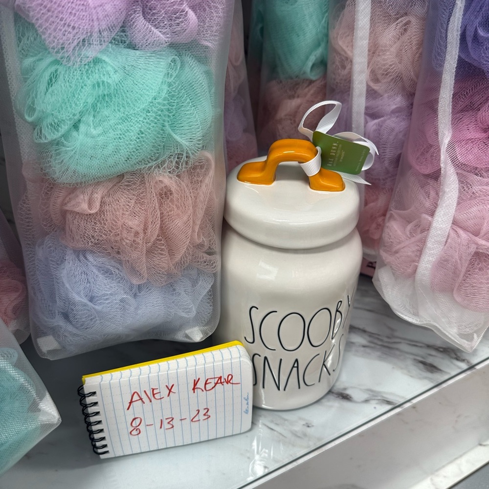 rae dunn “scooby snacks” jar